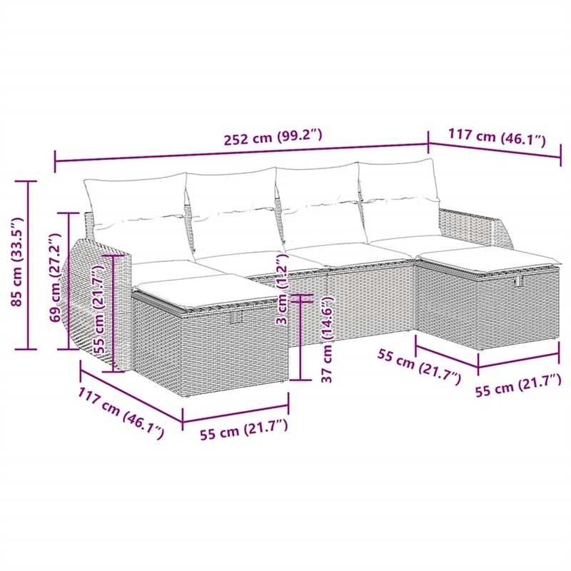 vidaXL 6 Piece Poly Rattan Sofa Set in White/Brown/Cream