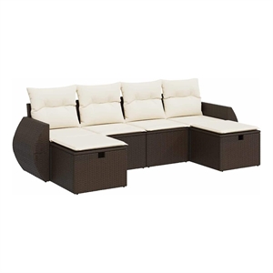 vidaXL 6 Piece Poly Rattan Sofa Set in White/Brown/Cream