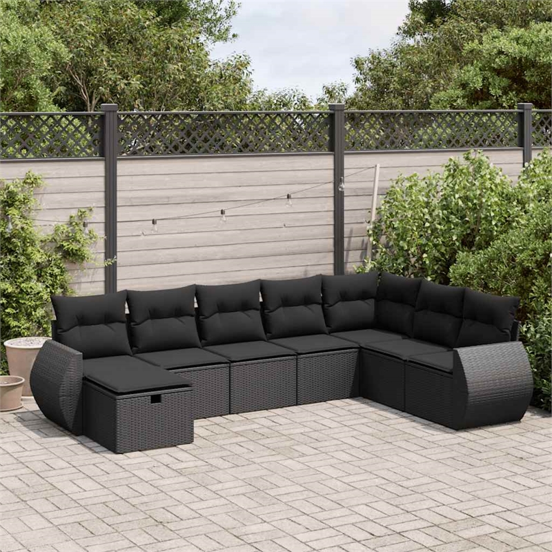 vidaXL 8 Piece Poly Rattan Large Sofa Set in Black