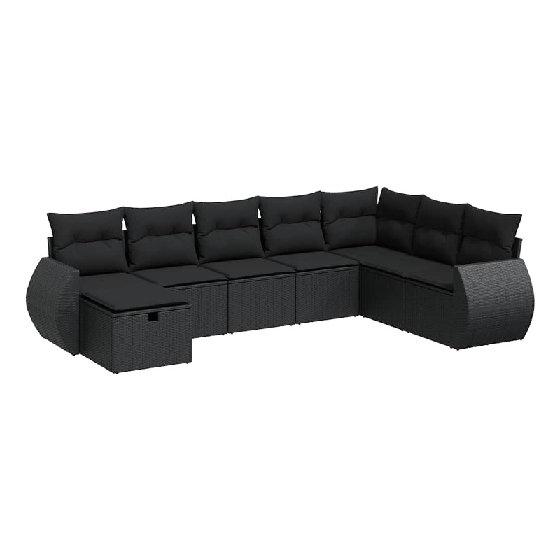 vidaXL 8 Piece Poly Rattan Large Sofa Set in Black