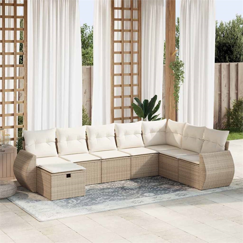 vidaXL 8 Piece Poly Rattan Sofa Set in Beige