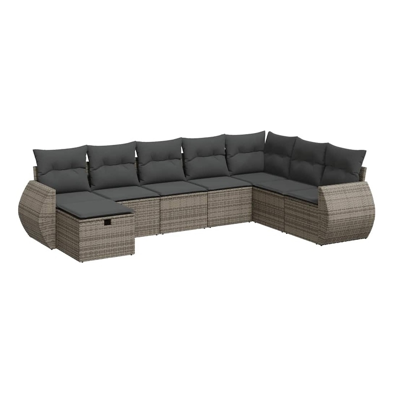 vidaXL 8 Piece Poly Rattan Large Sofa Set w/ Removable Covers in Gray
