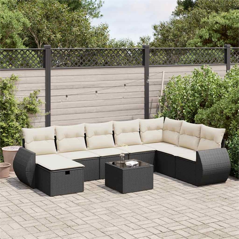 vidaXL 9 Piece Steel Sofa Set in Black