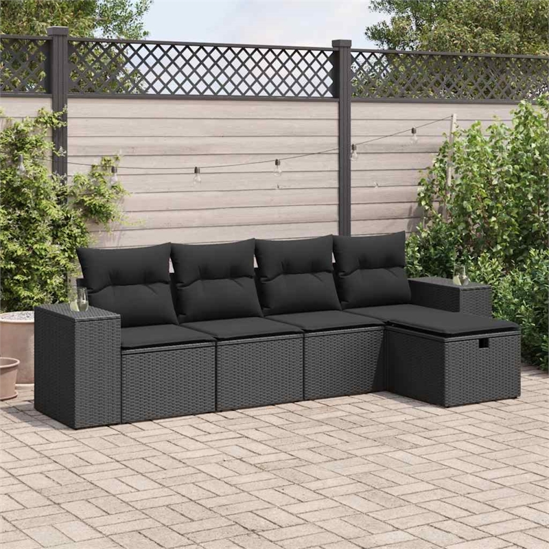 vidaXL 5 Piece Poly Rattan Sofa Set in Black