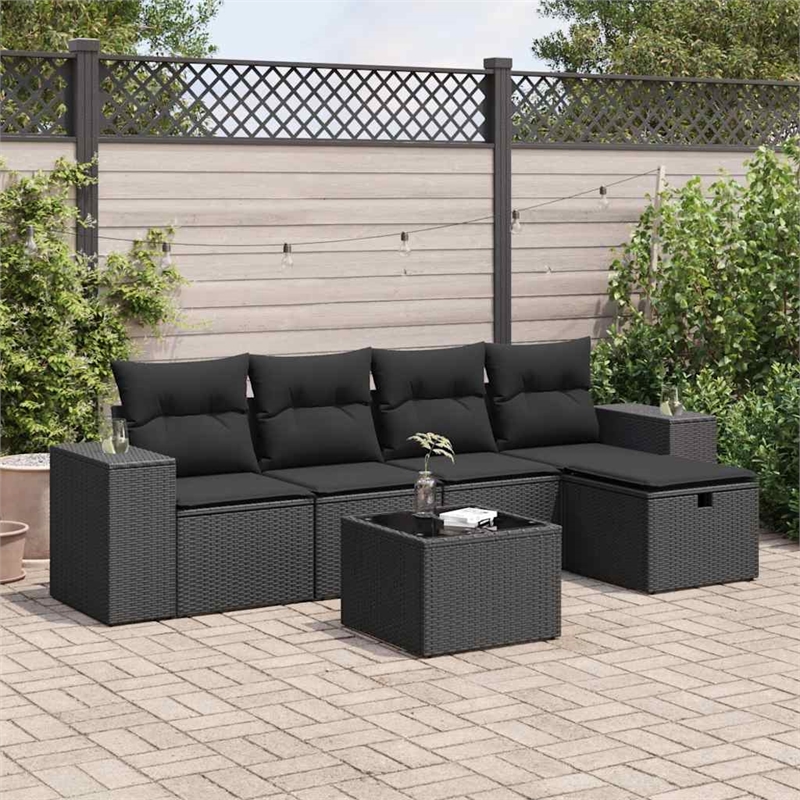vidaXL 6 Piece Poly Rattan Sofa Set in Black