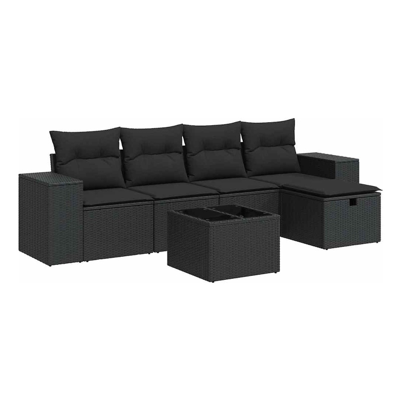 vidaXL 6 Piece Poly Rattan Sofa Set in Black