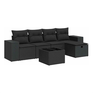 vidaXL 6 Piece Poly Rattan Sofa Set in Black