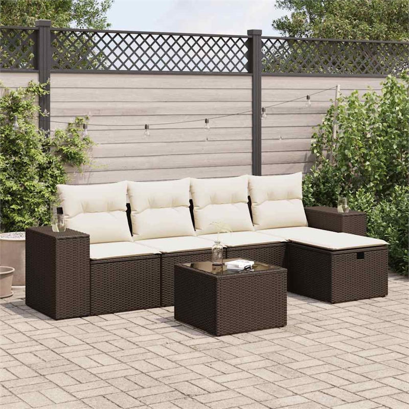 vidaXL Poly Rattan Sofa Set in White/Brown/Cream