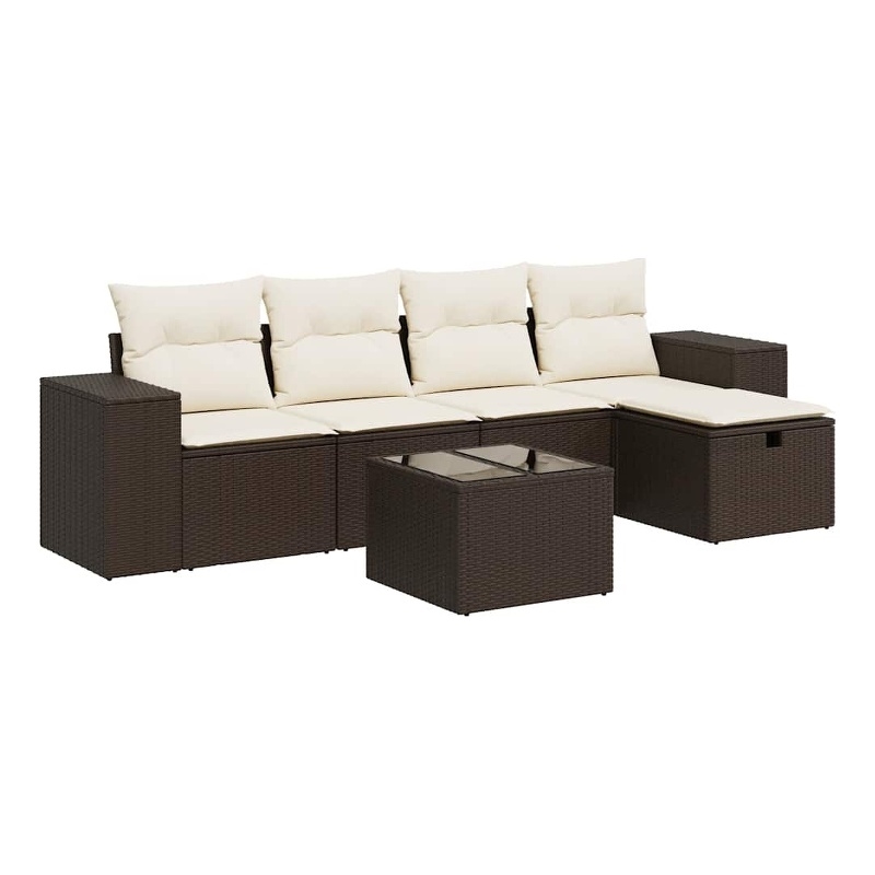 vidaXL Poly Rattan Sofa Set in White/Brown/Cream