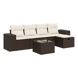 vidaXL Poly Rattan Sofa Set in White/Brown/Cream