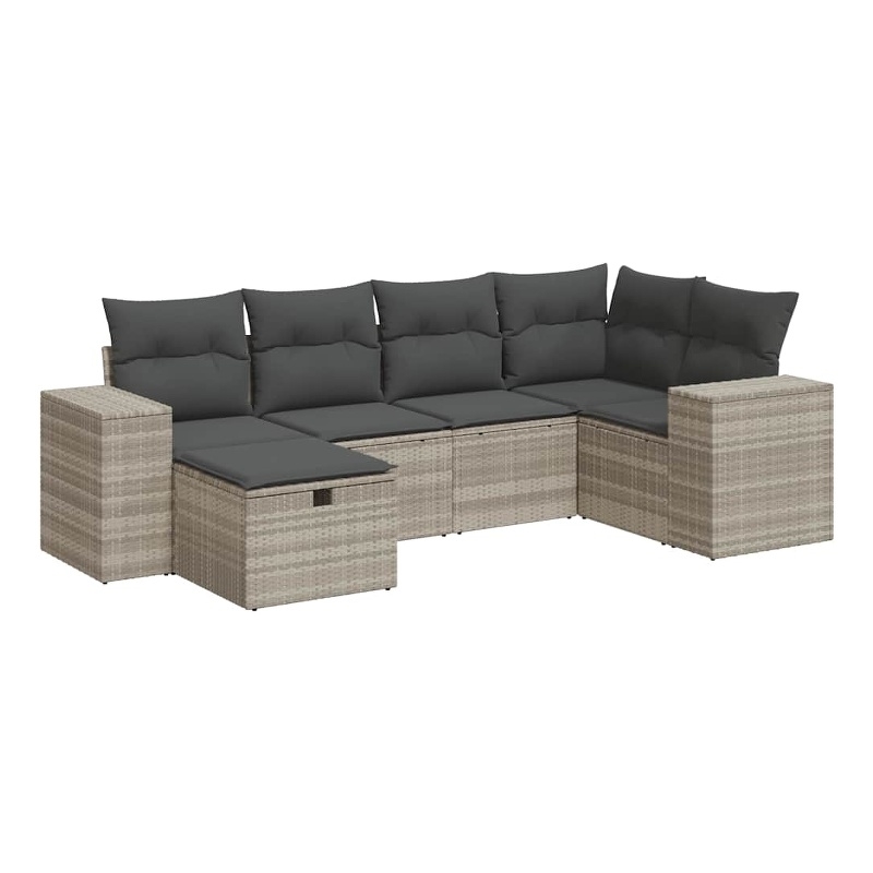 vidaXL 6 Piece Poly Rattan Large Sofa Set w/ Removable Covers in Gray