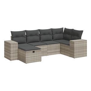 vidaXL 6 Piece Poly Rattan Large Sofa Set w/ Removable Covers in Gray