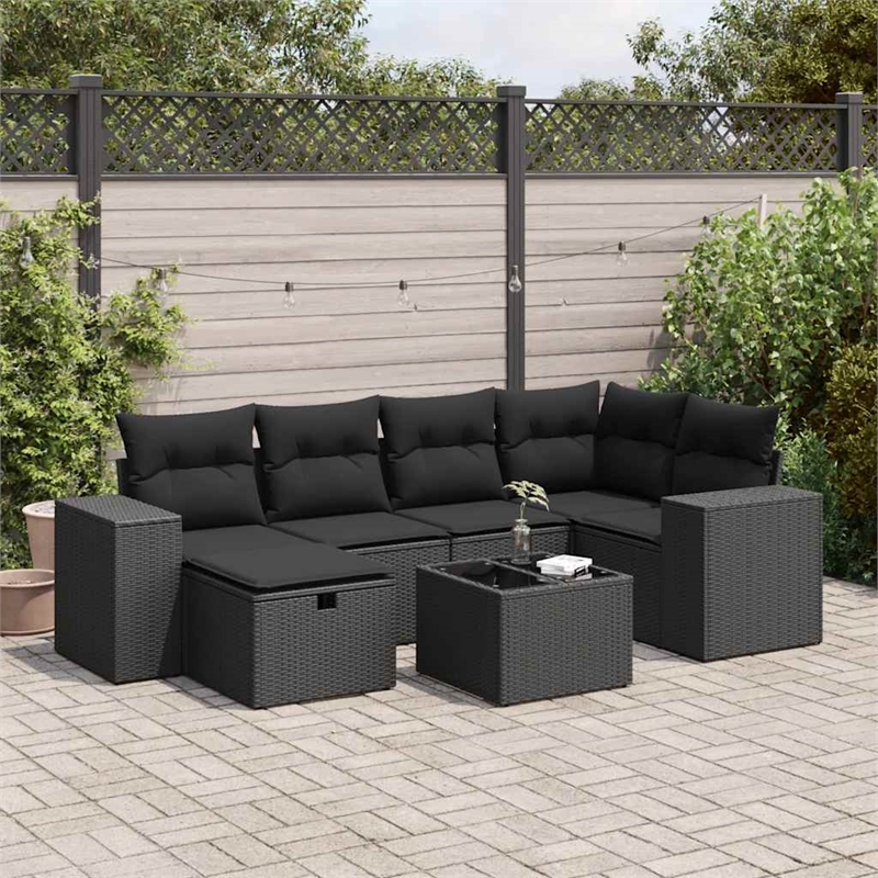 vidaXL 7 Piece Poly Rattan Sofa Set in Black