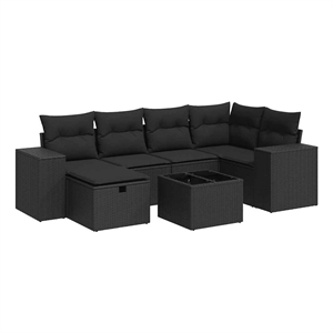 vidaXL 7 Piece Poly Rattan Sofa Set in Black