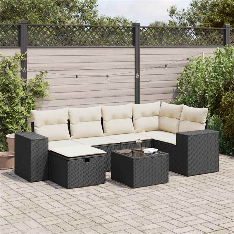 vidaXL 7 Piece Poly Rattan Sofa Set in Black/White/Cream
