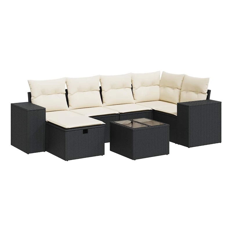 vidaXL 7 Piece Poly Rattan Sofa Set in Black/White/Cream