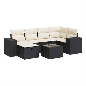 vidaXL 7 Piece Poly Rattan Sofa Set in Black/White/Cream