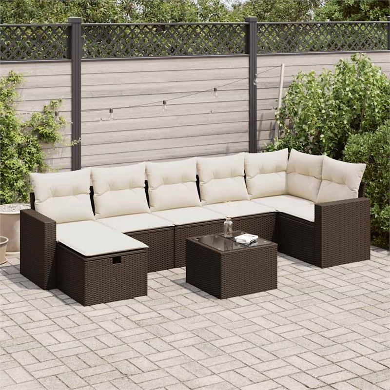 vidaXL 8 Piece Poly Rattan Large Sofa Set in Brown