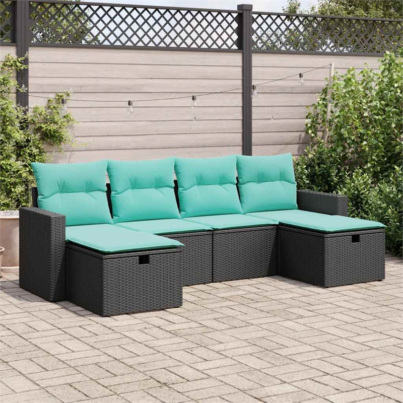 vidaXL 6 Piece Steel Sofa Set in Black/Blue