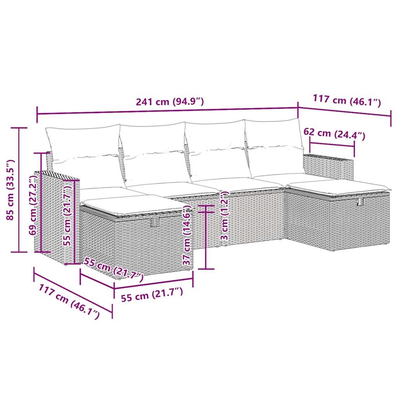 vidaXL 6 Piece Steel Sofa Set in Black/Blue