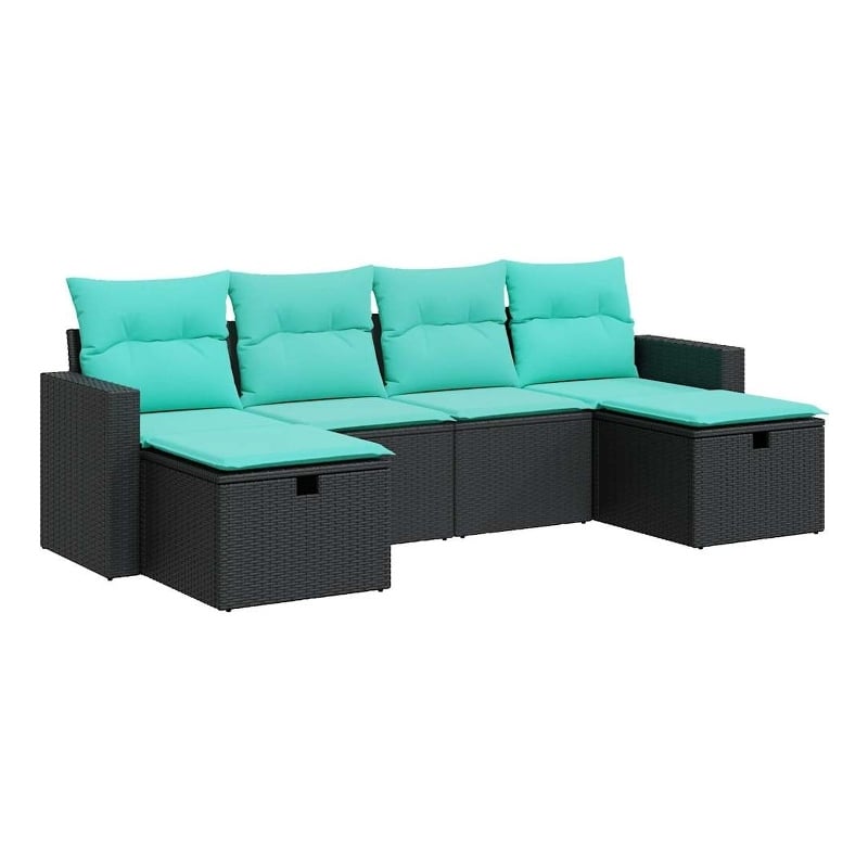 vidaXL 6 Piece Steel Sofa Set in Black/Blue