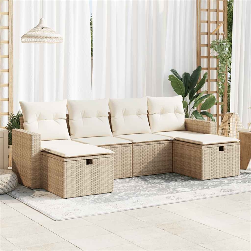 vidaXL 6 Piece Steel Small Sofa Set in Beige