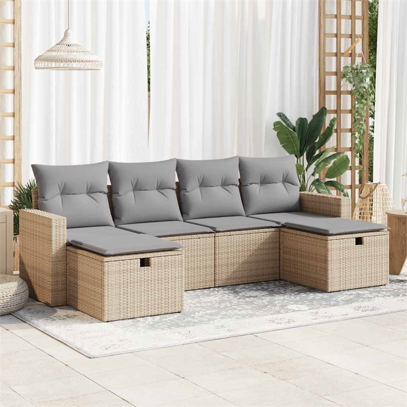 vidaXL Poly Rattan Large Sofa Set in Beige