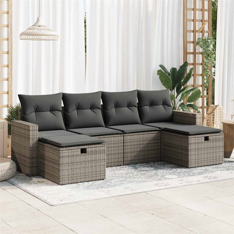 vidaXL 6 Piece Poly Rattan Sofa Set in Gray