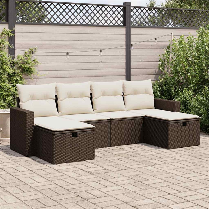 vidaXL Poly Rattan Large Sofa Set in Brown