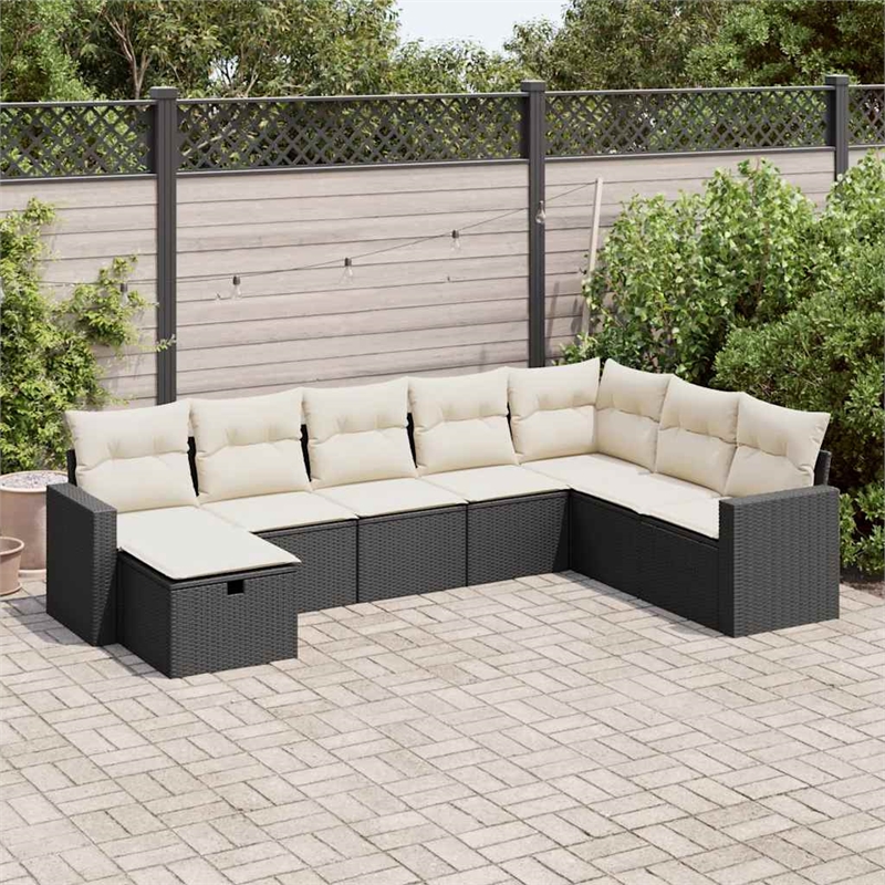 vidaXL 8 Piece Steel Large Sofa Set in Black/White/Cream