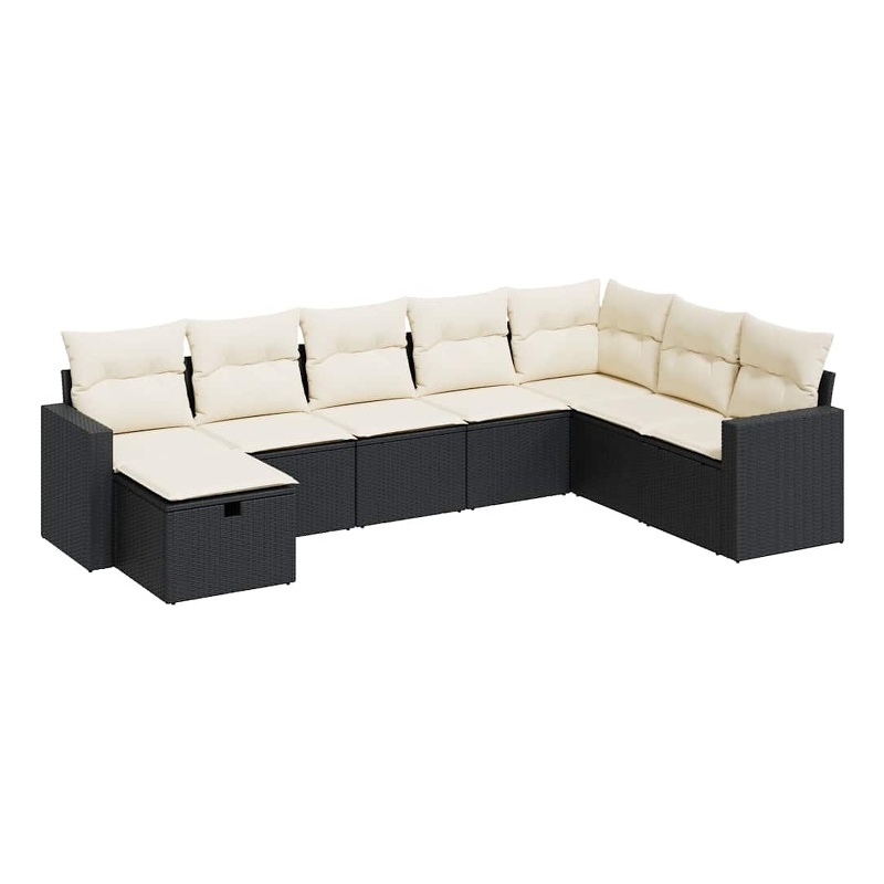 vidaXL 8 Piece Steel Large Sofa Set in Black/White/Cream