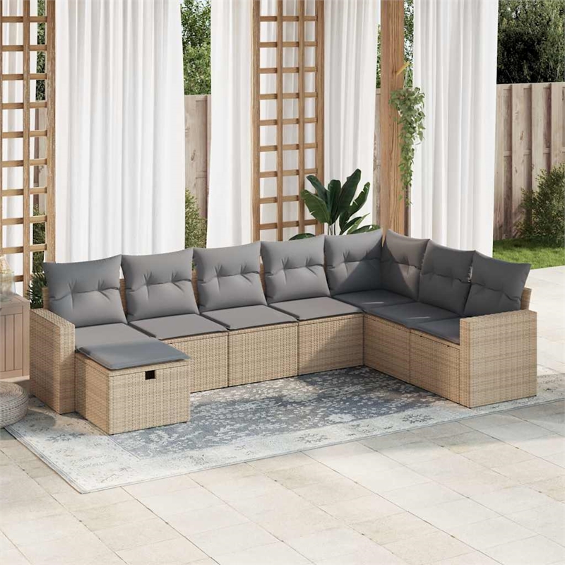 vidaXL 8 Piece Poly Rattan Sofa Set in Gray/Beige