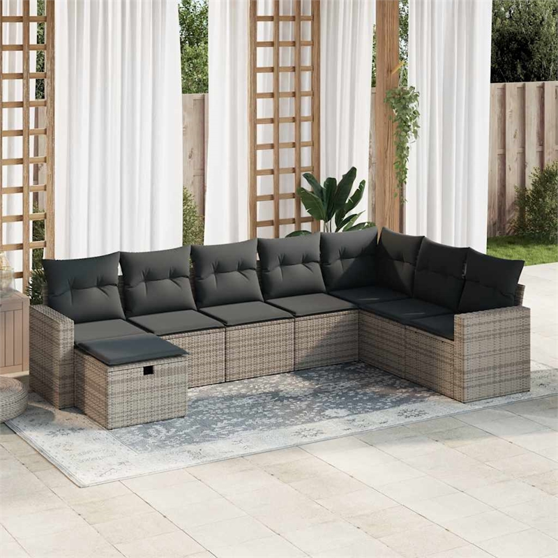vidaXL 8 Piece Poly Rattan Small Sofa Set in Gray