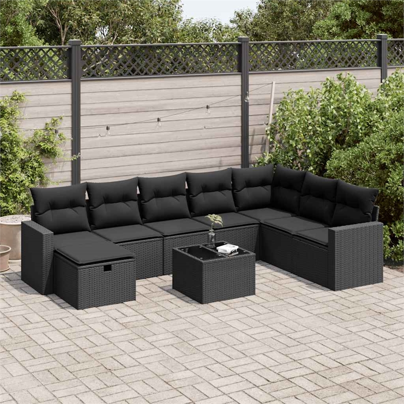 vidaXL 9 Piece Poly Rattan Sofa Set in Black