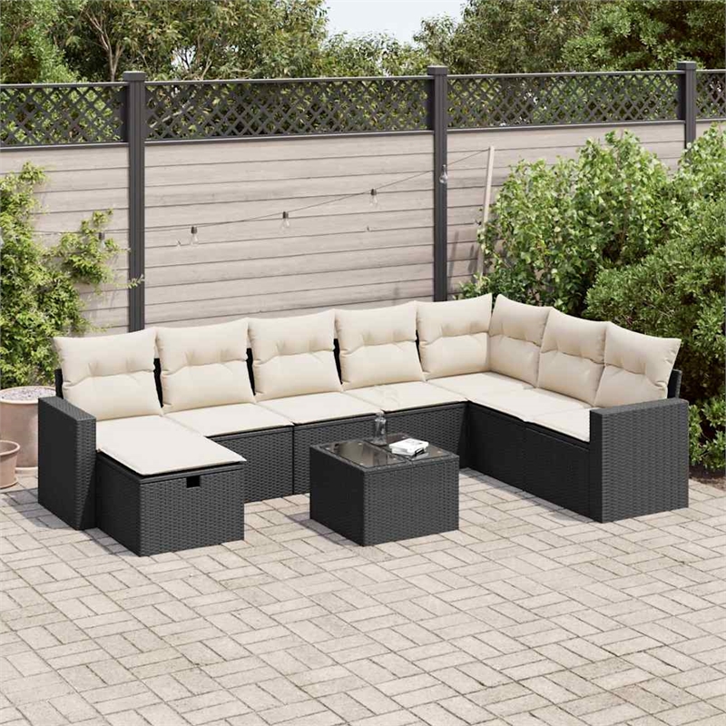 vidaXL 9 Piece Poly Rattan Sofa Set in Black/White/Cream