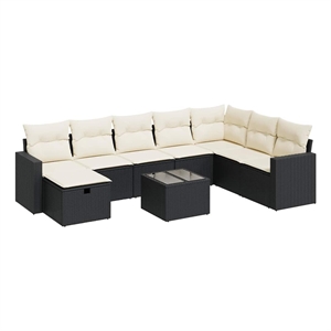 vidaXL 9 Piece Poly Rattan Sofa Set in Black/White/Cream
