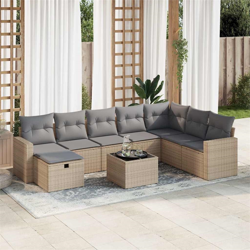 vidaXL 9 Piece Steel Small Sofa Set in Beige