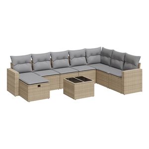 vidaXL 9 Piece Steel Small Sofa Set in Beige