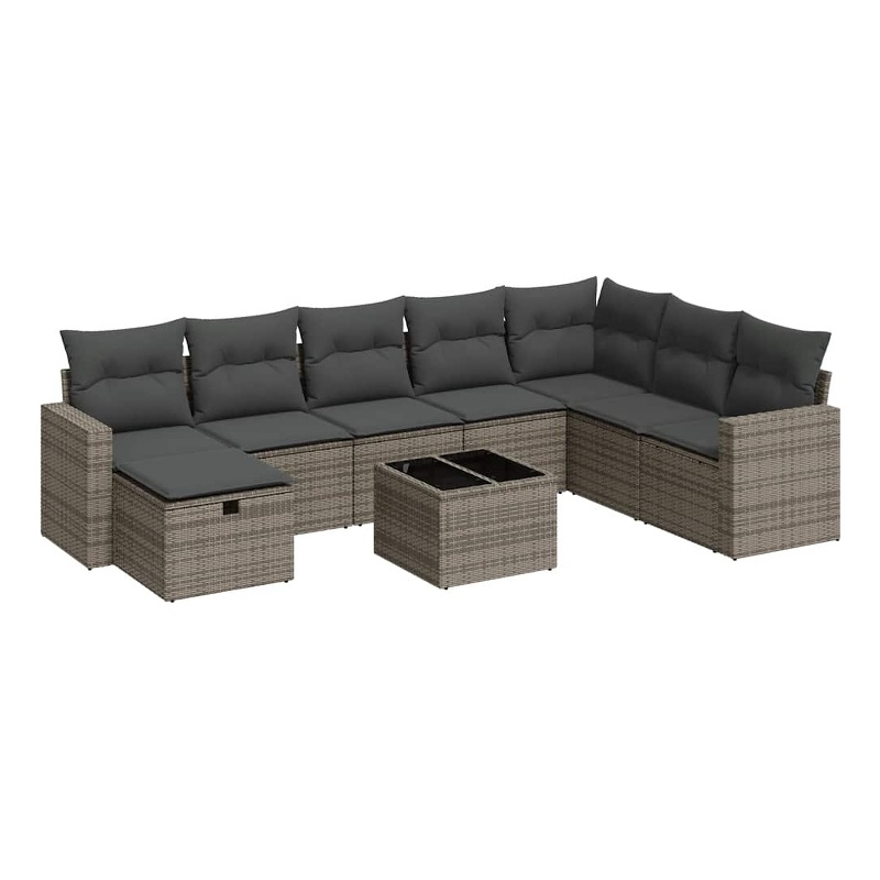 vidaXL 9 Piece Poly Rattan Small Sofa Set in Gray