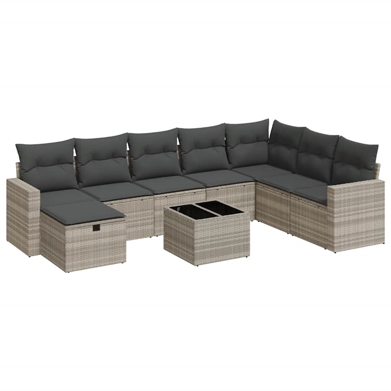 vidaXL 9 Piece Poly Rattan Large Sofa Set in Gray