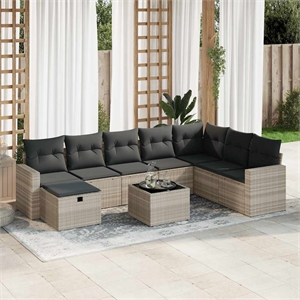 vidaXL 9 Piece Poly Rattan Large Sofa Set in Gray