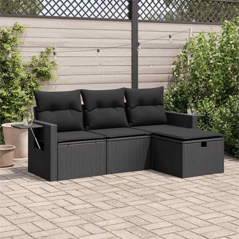 vidaXL 4 Piece Steel Small Sofa Set in Black