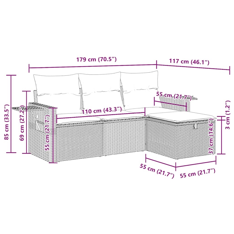vidaXL 4 Piece Steel Small Sofa Set in Black