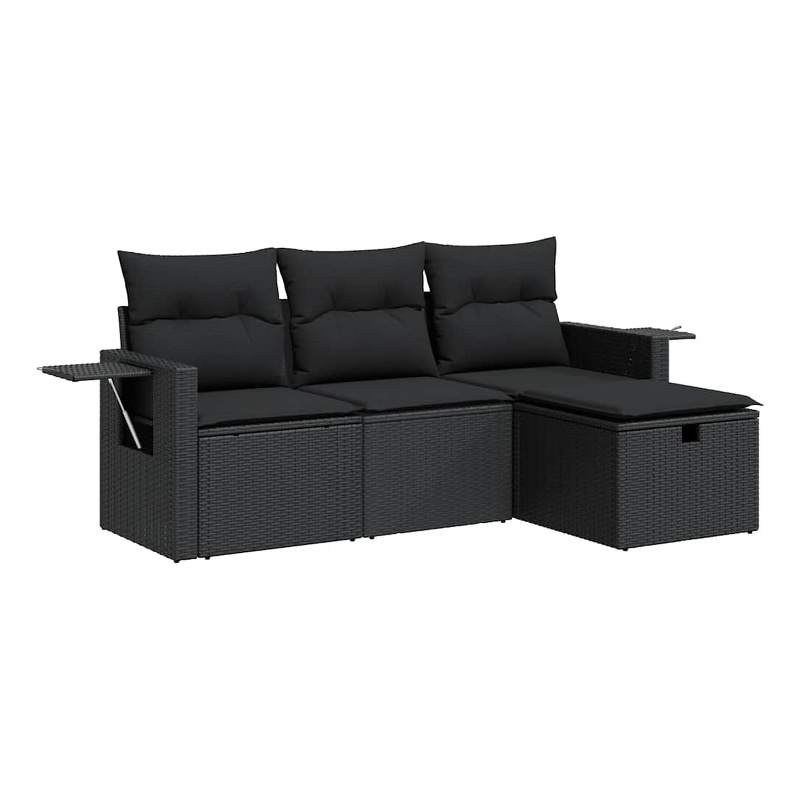 vidaXL 4 Piece Steel Small Sofa Set in Black