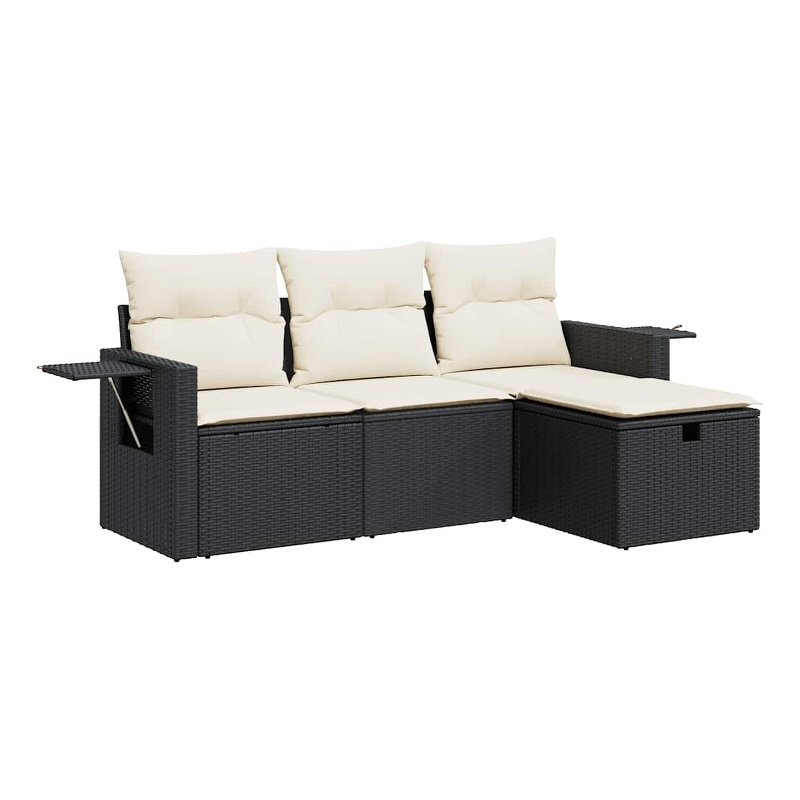 vidaXL 4 Piece Poly Rattan Sofa Set in Black/White/Cream