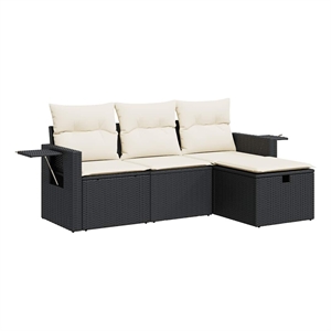 vidaXL 4 Piece Poly Rattan Sofa Set in Black/White/Cream