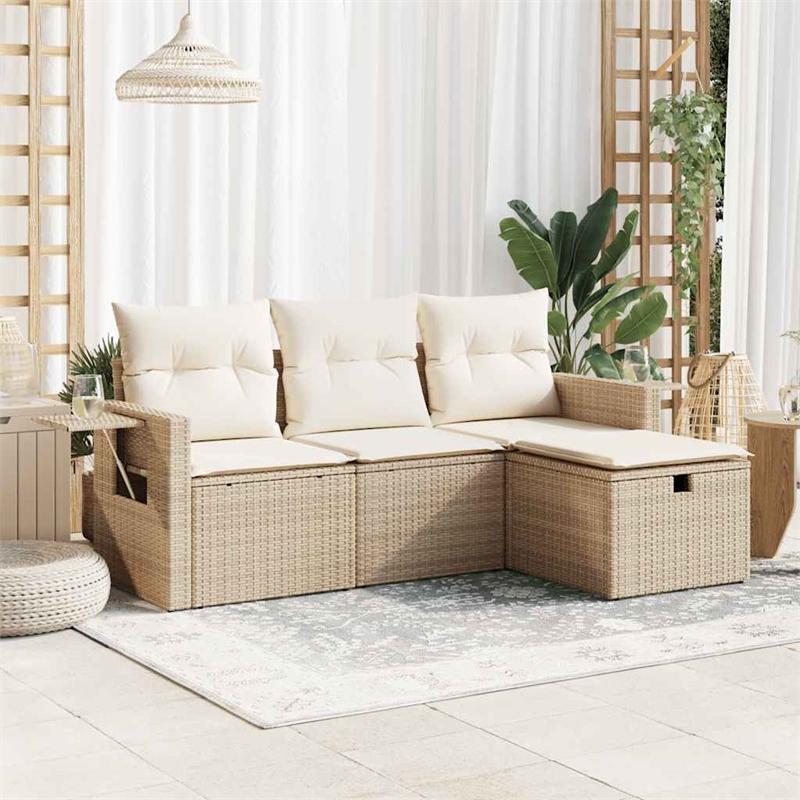 vidaXL 4 Piece Poly Rattan Sofa Set in Beige