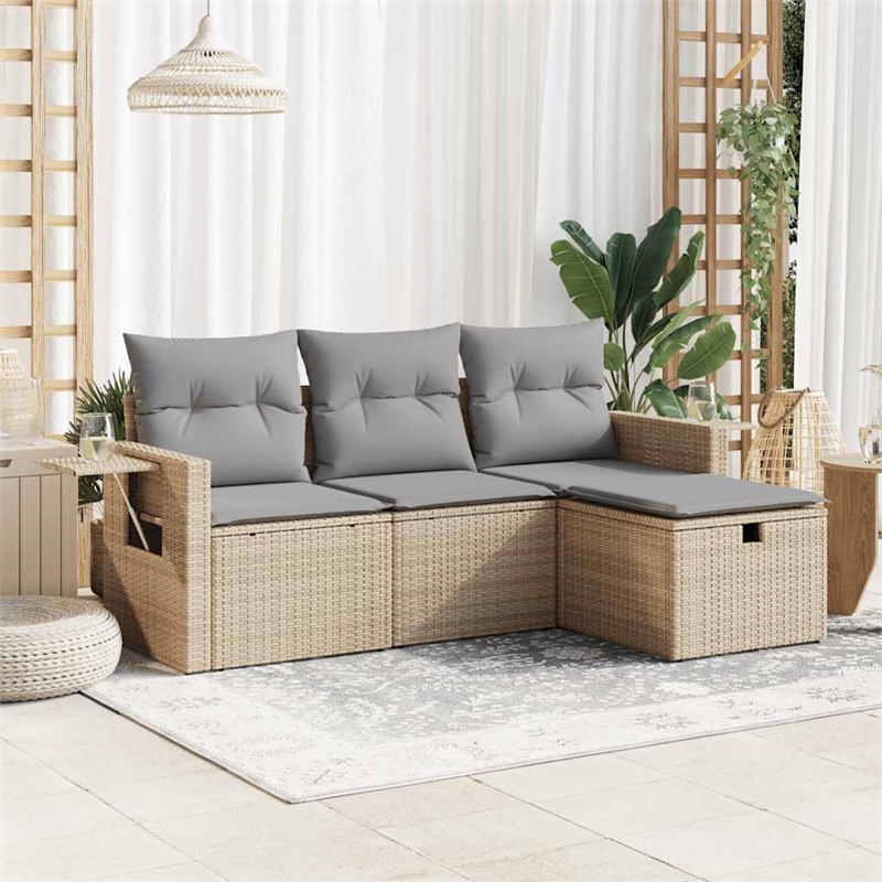 vidaXL 4 Piece Steel Sofa Set in Gray/Beige