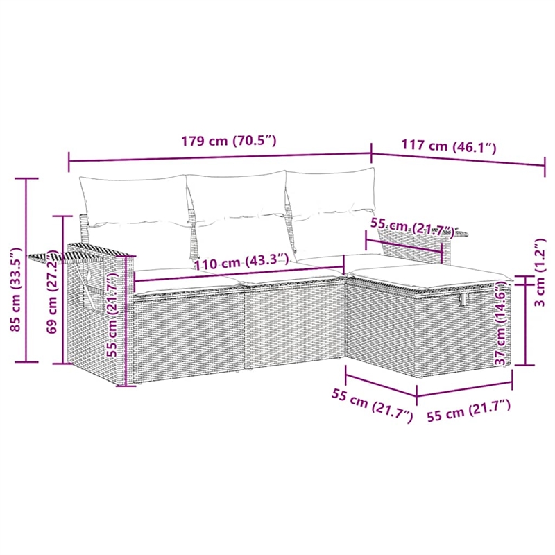 vidaXL 4 Piece Steel Sofa Set in Gray/Beige