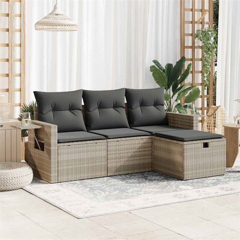 vidaXL 4 Piece Poly Rattan Medium Sofa Set in Gray